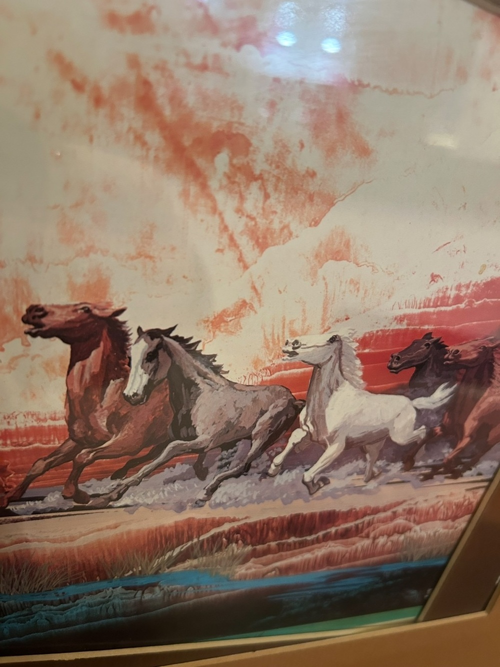 RUNNING WILD HORSES PRINT FRAMED WILD WEST TITLED STAMPEDE BY PAISAL